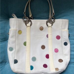 Rare Coach White Multicolor Polka Dot Lunch Gallery Tote Bag Purse Satchel